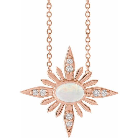14k Rose Gold Natural White Ethiopian Opal & .08 CTW Natural Diamond Celestial 16-18" Necklace
