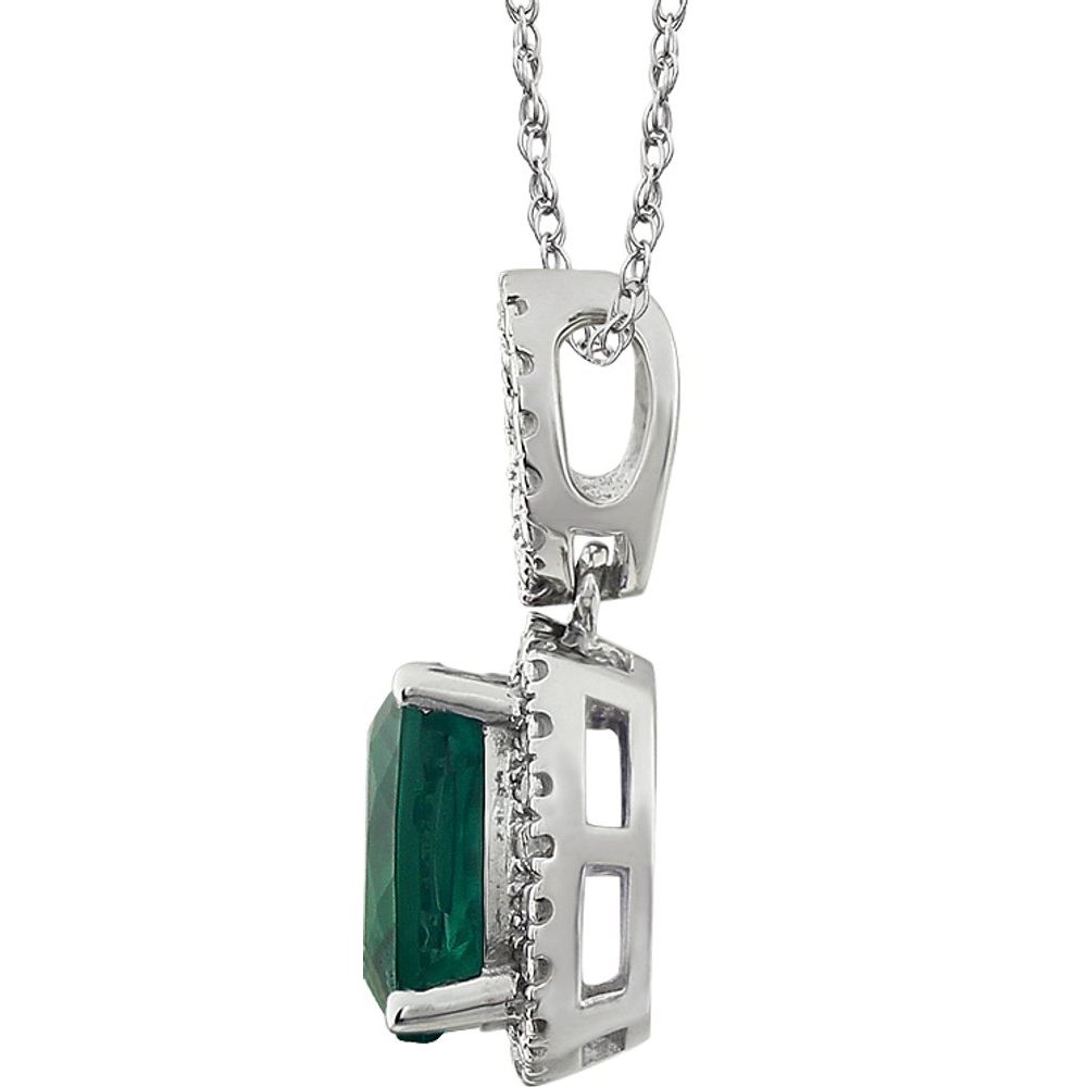 14k White Gold Lab-Grown Emerald & .03 CTW Natural Diamond 18" Necklace