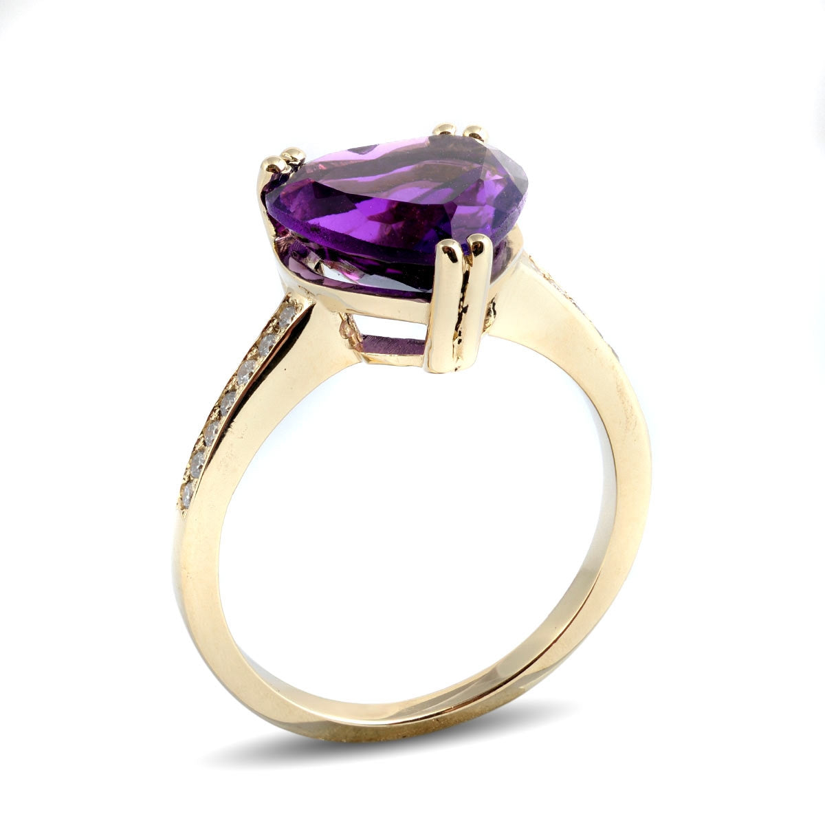 14K Yellow Gold 3.97ct TGW Purple Heart Amethyst and Diamond Ring