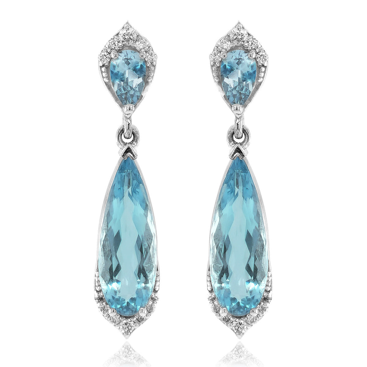 18K White Gold 3.29ct TGW Aquamarine and Diamond One-of-a-Kind Earrings