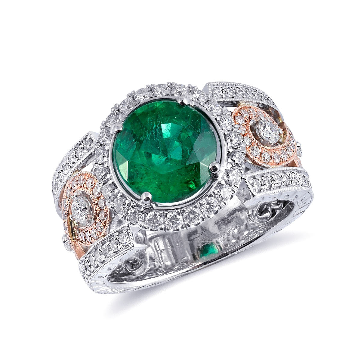 18K Two Tone Gold 3.28 ct TGW Emerald One-of-a-Kind Ring