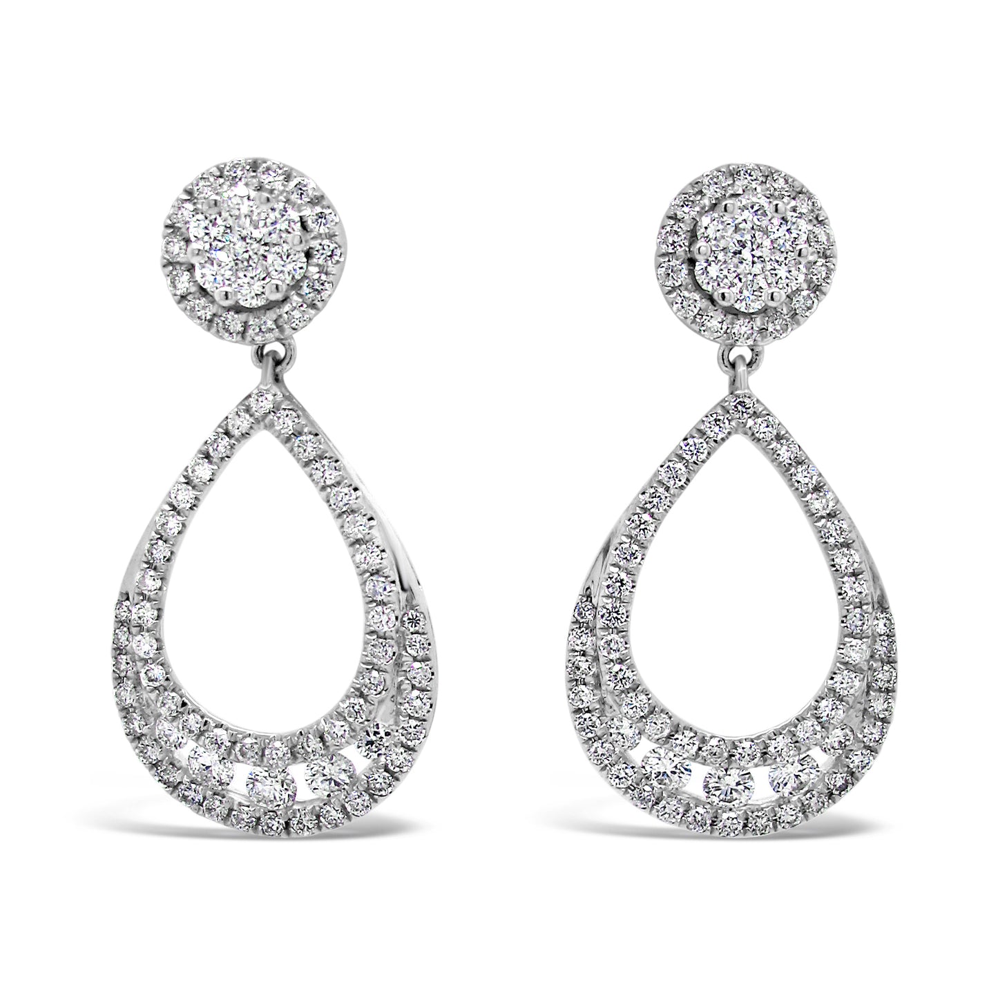 18k White Gold 1 1/3ct TDW White Diamond Dangling Pear Earrings