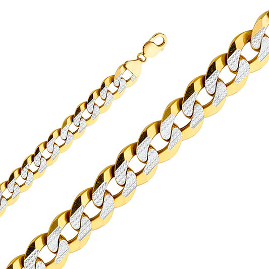 14k Two-tone Gold 14mm Wide Regular White Pave Cuban Men's Chain Necklace