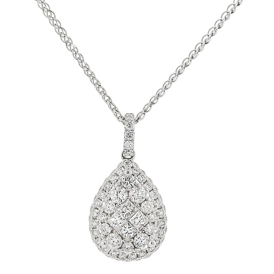 18k White Gold 7/8ct TDW White Diamond Pear Shape Cluster Pendant Necklace