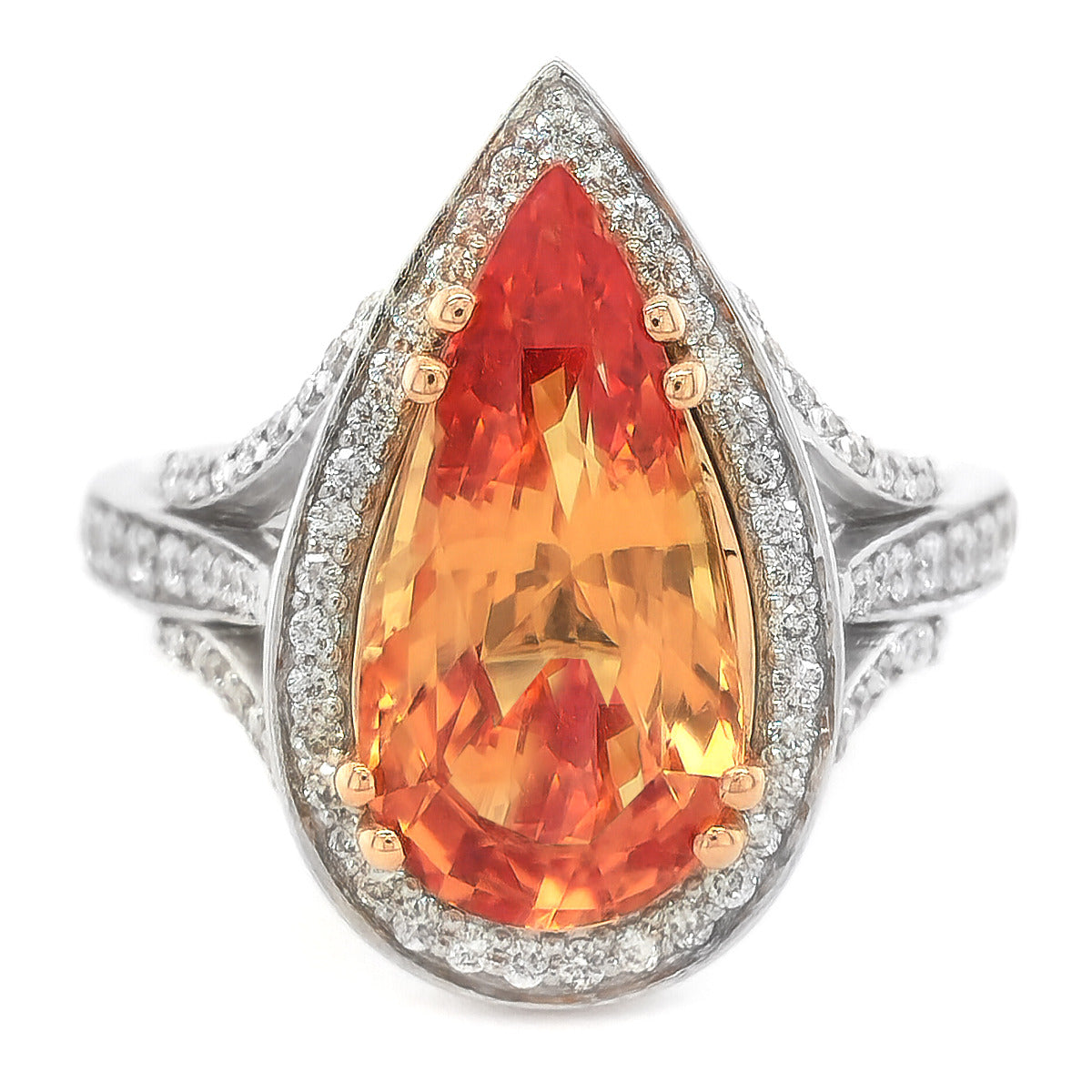 18k White Gold 5.89ct TGW Orange Sapphire and Diamond One-of-a-Kind Ring