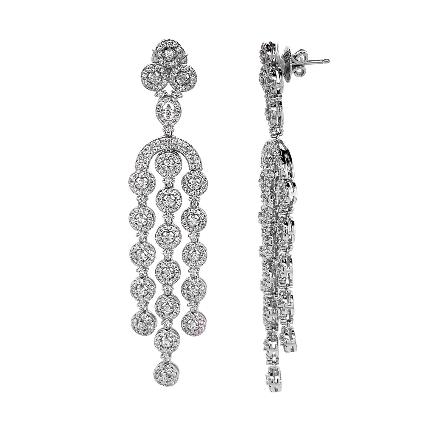 14k White Gold 3.96ct TDW White Diamond Cascading Art Deco Earrings