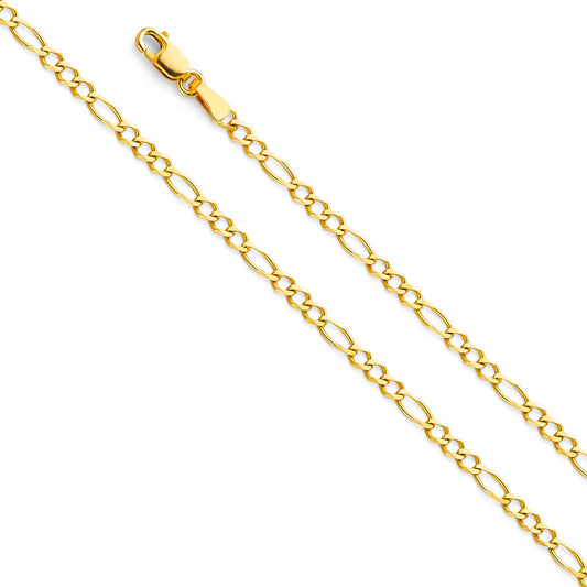 14k Yellow Gold 2.7mm Regular Concave 3+1 Figaro Chain