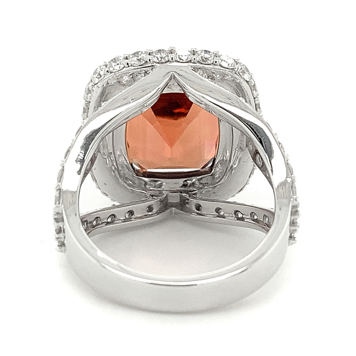 18K White Gold 14.97ct TGW Orange Tourmaline and Diamond One-of-a-Kind Ring