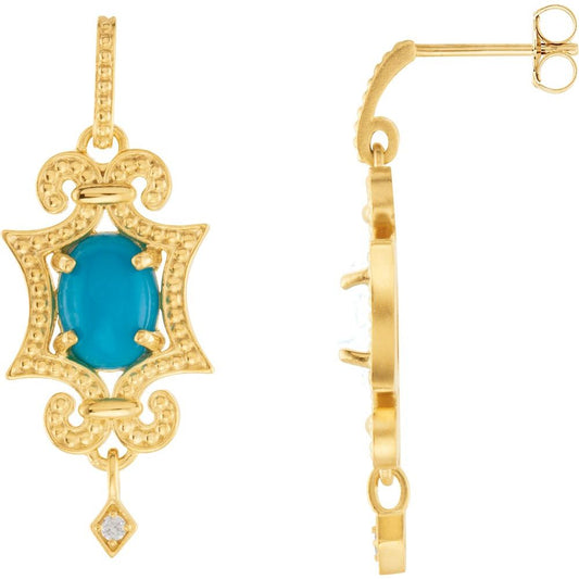 14k Yellow Gold Natural Turquoise & .03 CTW Natural Diamond Earrings