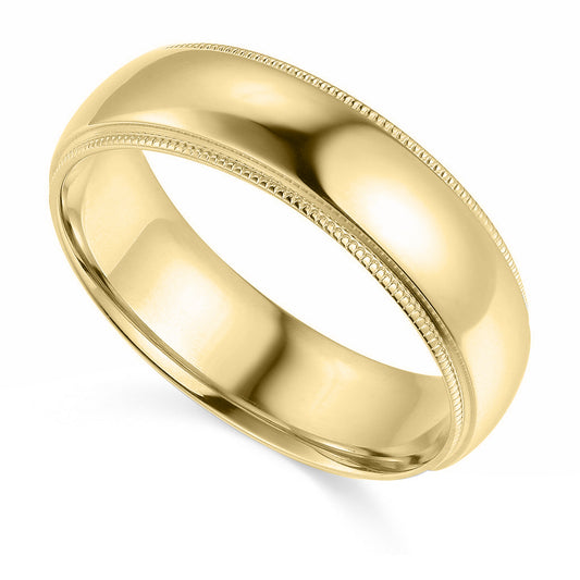 14k Yellow Gold 6mm Unisex Comfort-fit Polished Milgrain Wedding Band