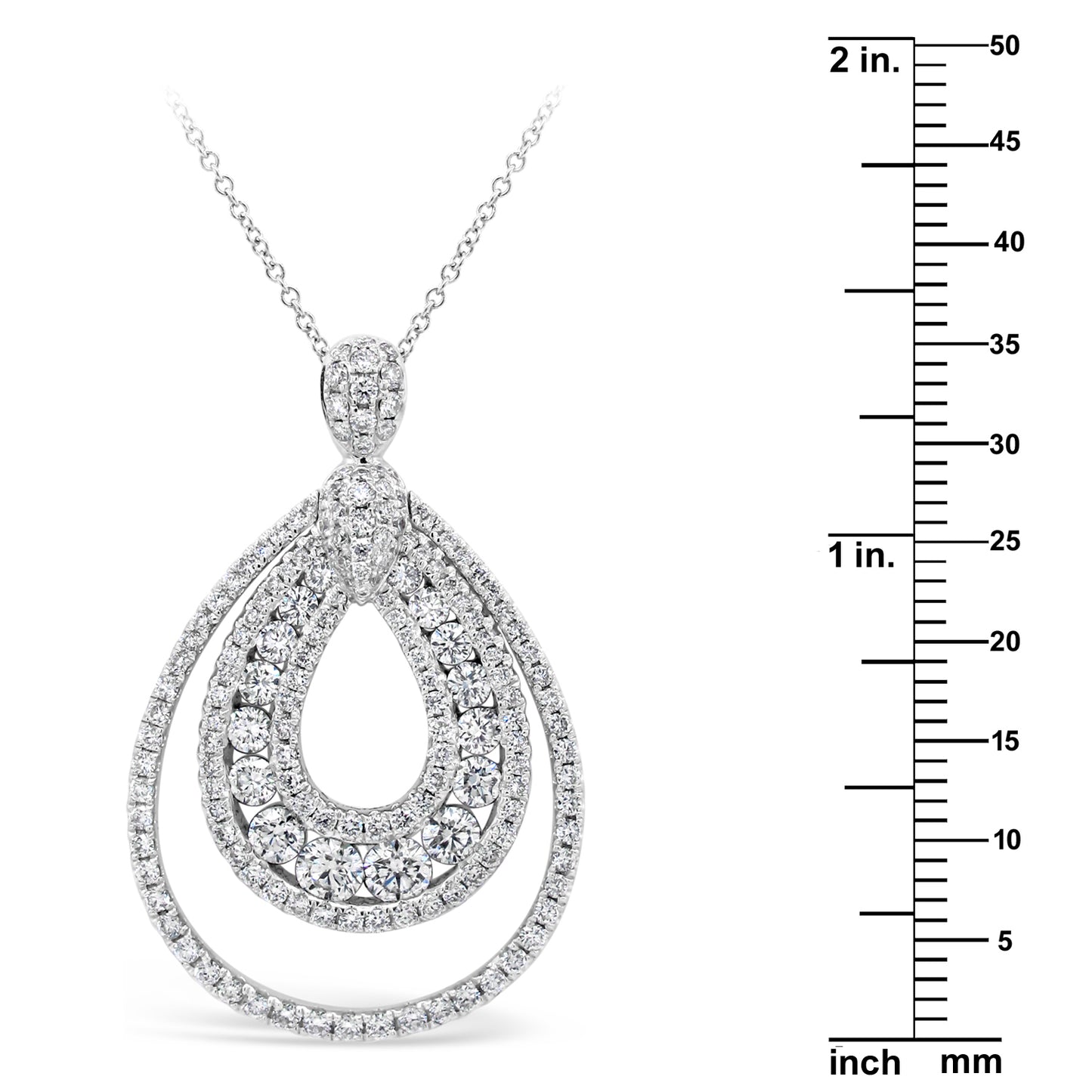 18k White Gold 1 7/8ct TDW White Diamond Concentric Pear Shape Pendant Necklace