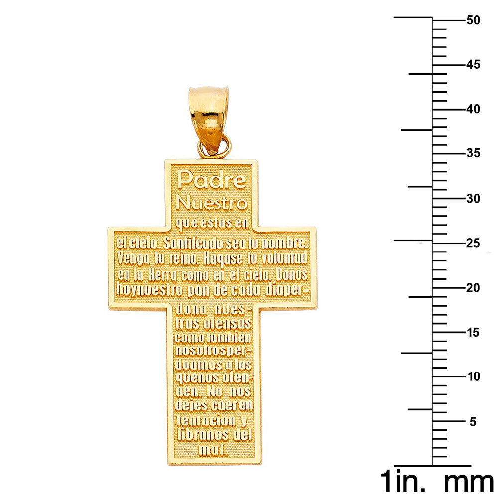 14k Yellow Gold 1.45-inch Padre Nuestro Cross Pendant with 0.80mm Box Chain