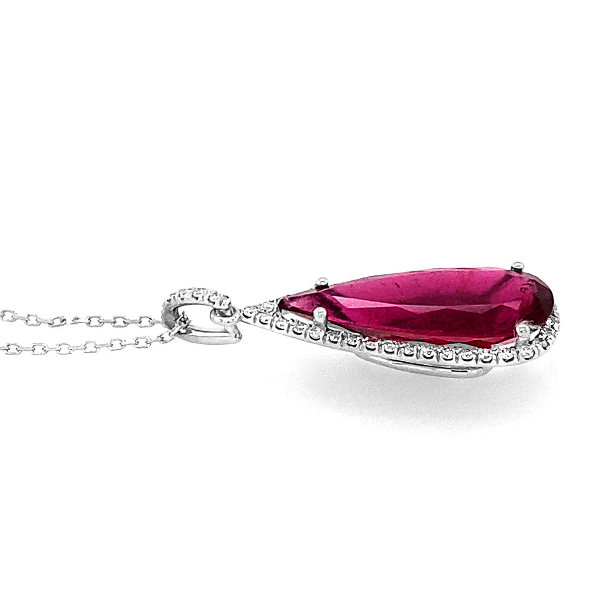 14K White Gold 5.32ct TGW Pear-cut Purplish Red Rubellite and Diamond One-of-a-Kind Necklace