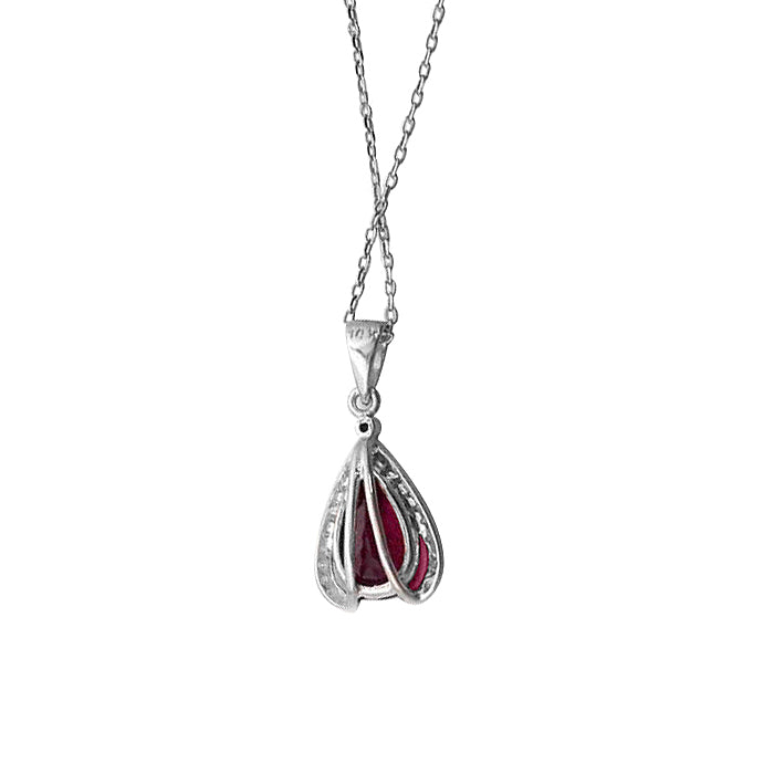 14K White Gold 2.34ct TGW Rubellite and White Diamond Pendant Necklace