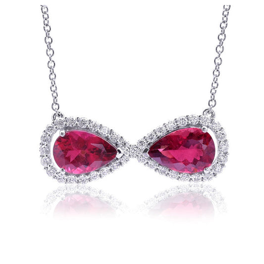 14K White Gold 7.82ct TGW Rubellite and White Diamonds One-of-a-Kind Necklace