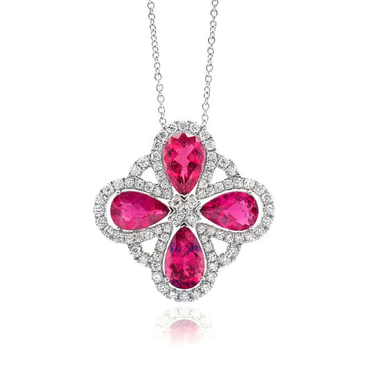 14K White Gold 13.32ct TGW Rubellite and White Diamonds One-of-a-Kind Necklace