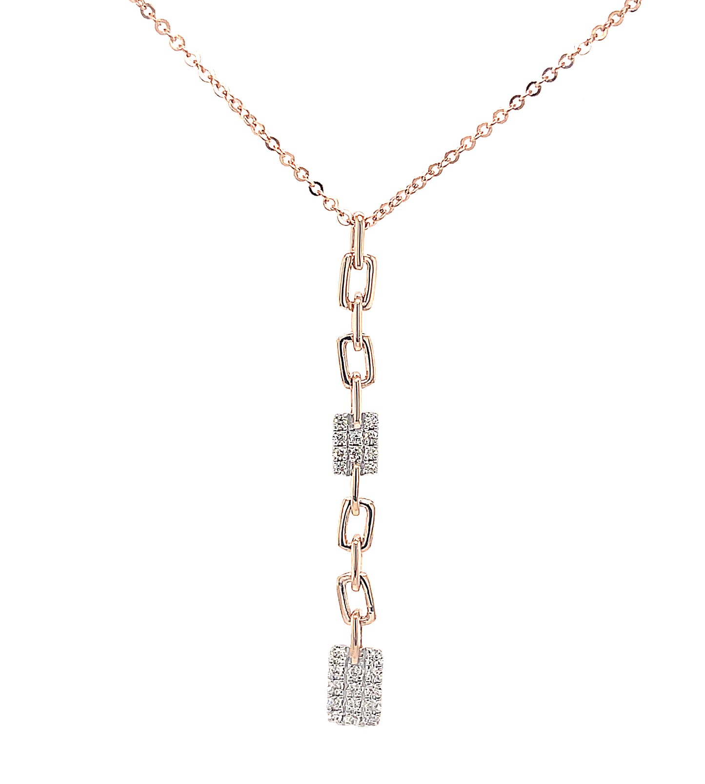 14k Rose Gold 0.17ct TDW White Diamond Square Link Pendant Necklace