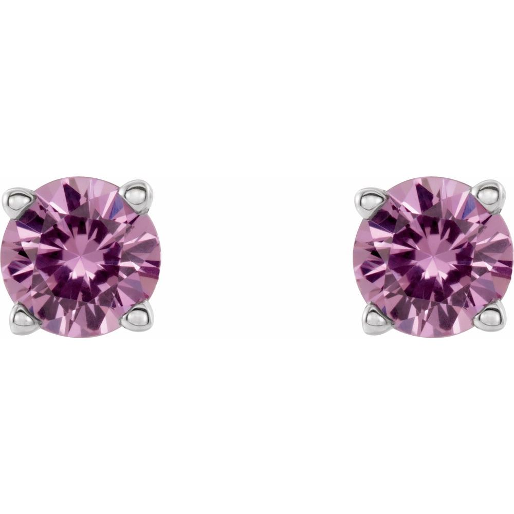 14k White Gold 4 mm Natural Pink Sapphire Stud Earrings