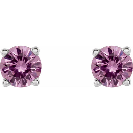 14k White Gold 4 mm Natural Pink Sapphire Stud Earrings