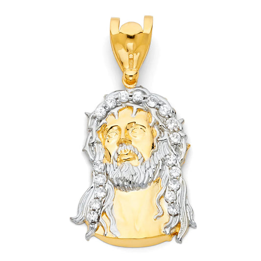 14K Gold Large Religious Jesus Head Pendant