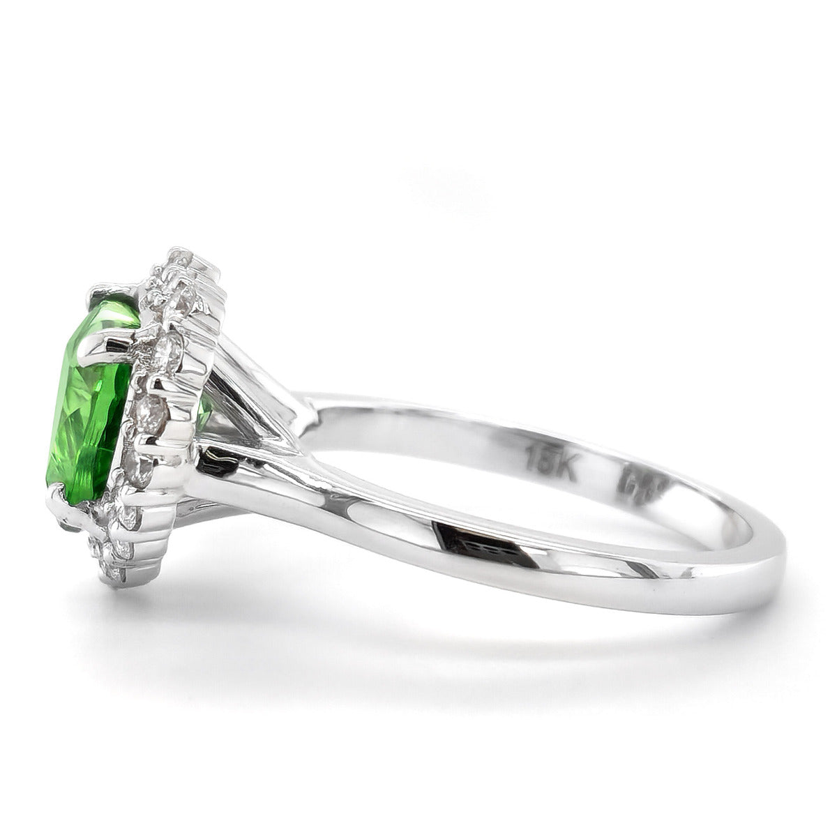 18k White Gold 3.18ct TGW Heart-cut Green Tsavorite and Diamond One-of-a-Kind Ring