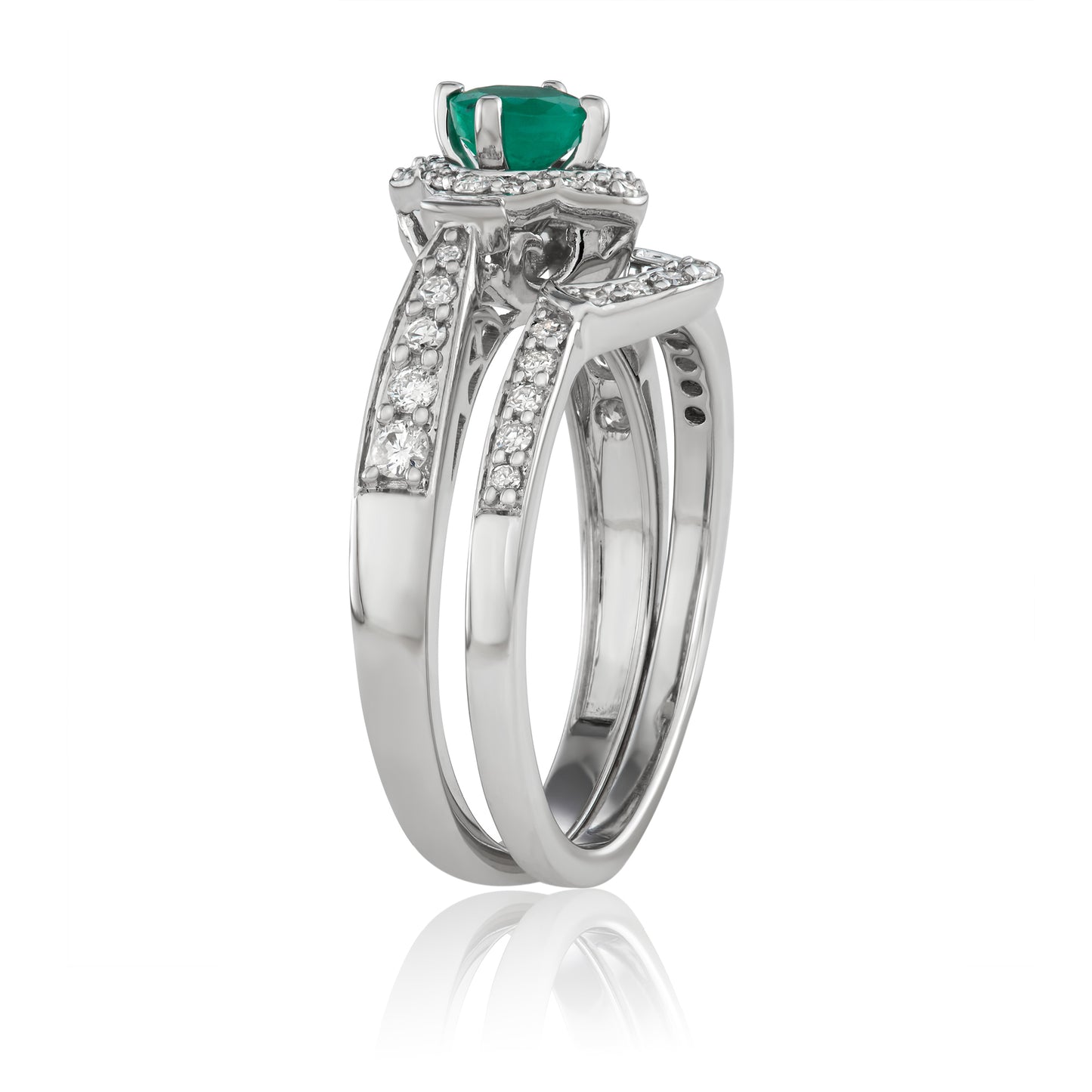 14K White Gold 1ct TW Emerald and Diamond Bridal Set