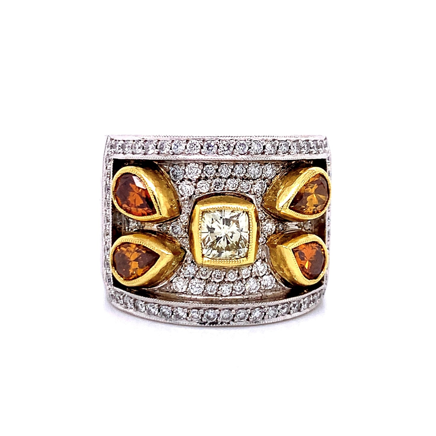 18k Two-tone Gold 2.62ct Fancy Yellow, Champagne and White Diamond Anniversary Ring