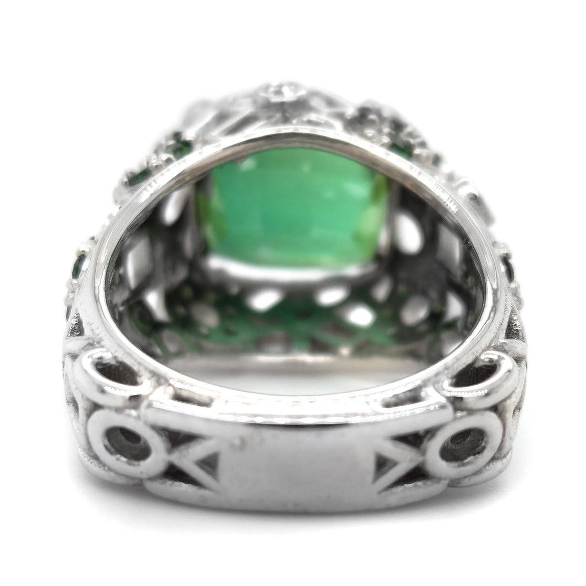 18k White Gold 8.36ct TGW Green Tourmaline and Diamond One-of-a-Kind Ring