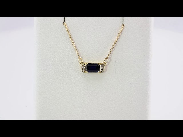 14k Yellow Gold Natural Blue Sapphire & .02 CTW Natural Diamond Bar 16" Necklace