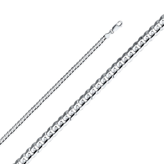 14k White Gold 4.8mm Regular Concave Cuban Unisex Chain Bracelet (7.5")