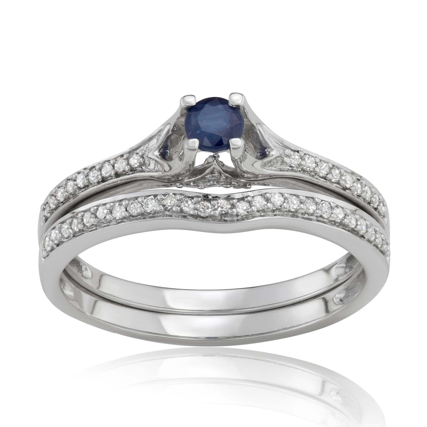 14K White Gold 0.50ct TW Sapphire and Diamond Bridal Set