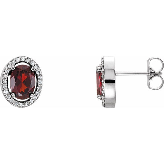 14k White Gold Natural Mozambique Garnet & 1/8 CTW Natural Diamond Earrings