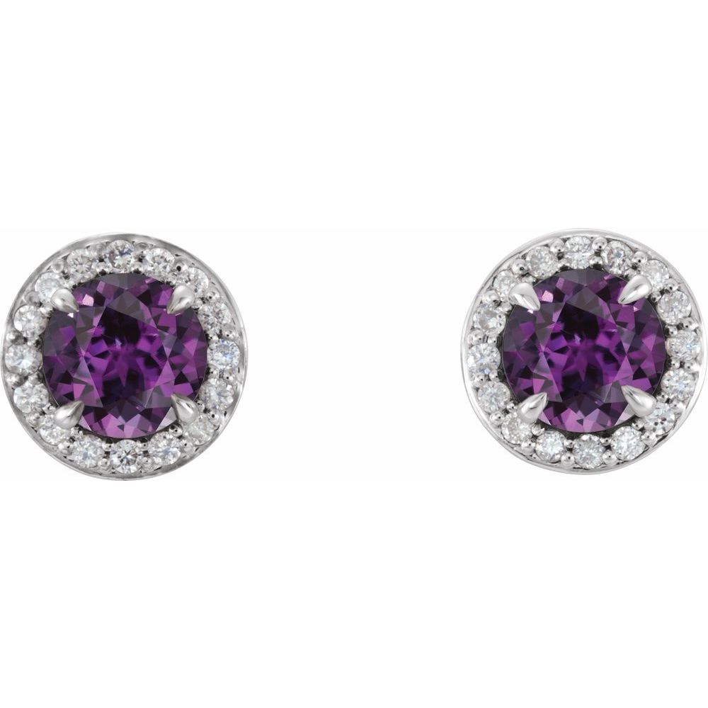 14k White Gold 3.5 mm Lab-Grown Alexandrite & 1/8 CTW Natural Diamond Earrings