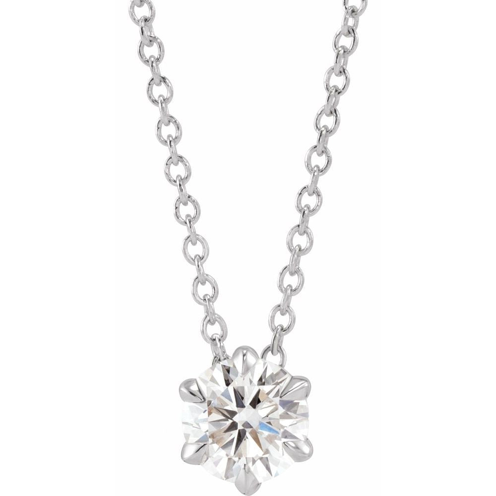 14k White Gold 1/2 CT Lab-Grown Diamond Solitaire 16-18" Necklace