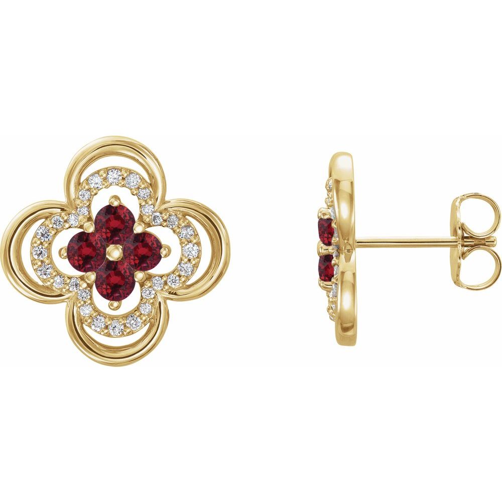 14k Yellow Gold Natural Ruby & 1/5 CTW Natural Diamond Clover Earrings