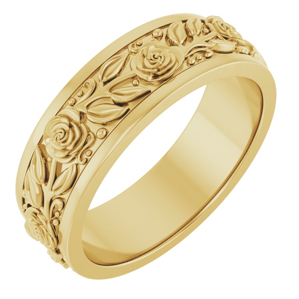 14K Yellow Gold 7 mm Floral Wedding Band Size 10