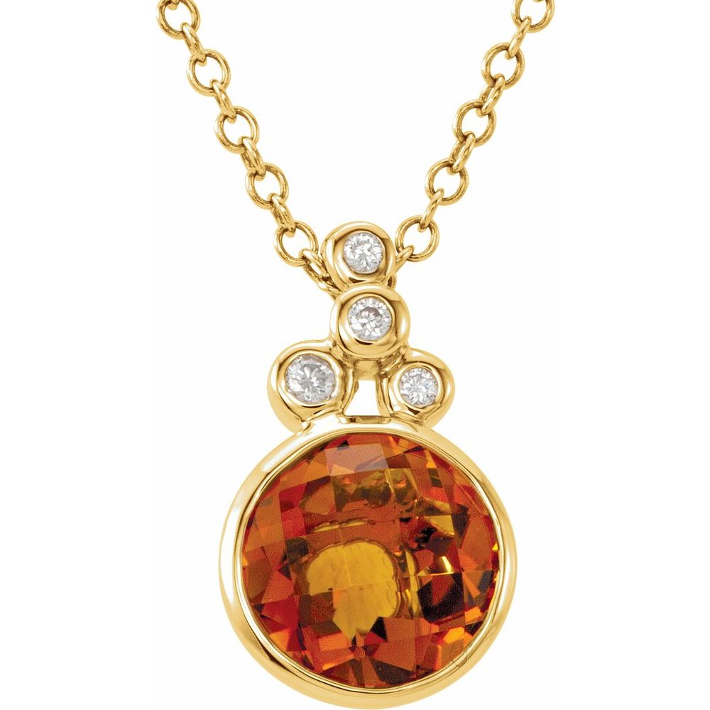 14k Yellow Gold Checkerboard Natural Citrine & .04 CTW Natural Diamond 18" Necklace