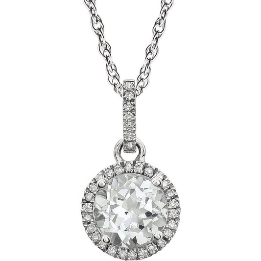 14k White Gold Lab-Grown White Sapphire & 1/10 CTW Natural Diamond 18" Necklace