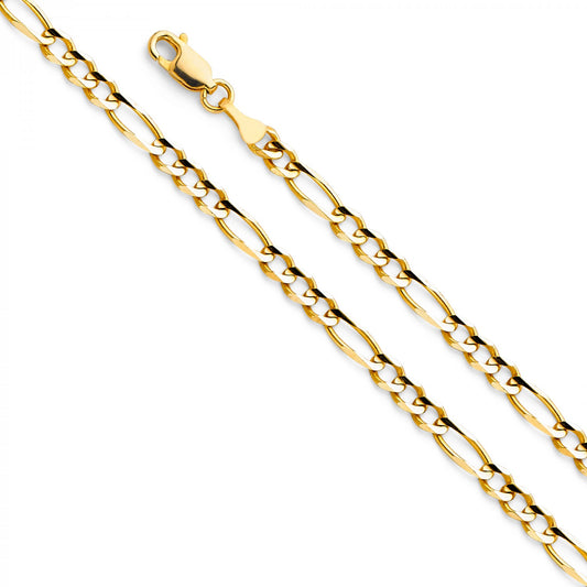 14k Yellow Gold 4-mm Regular Concave 3+1 Figaro Chain 7.5 inch Bracelet