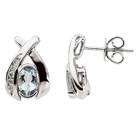 14k White Gold Natural Aquamarine & 1/10 CTW Natural Diamond Earrings