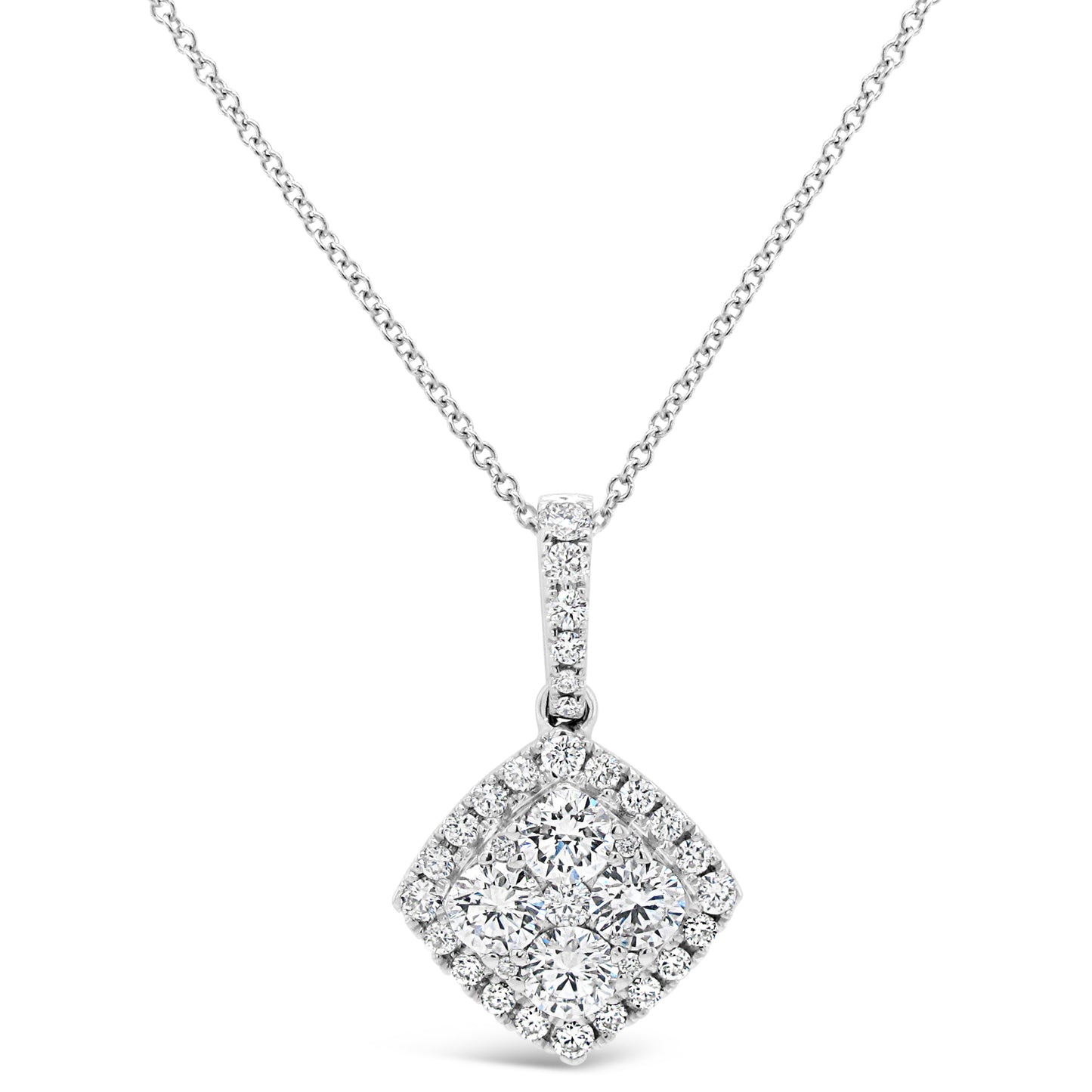 18k White Gold 7/8ct TDW White Diamond Square Shape Pendant Necklace