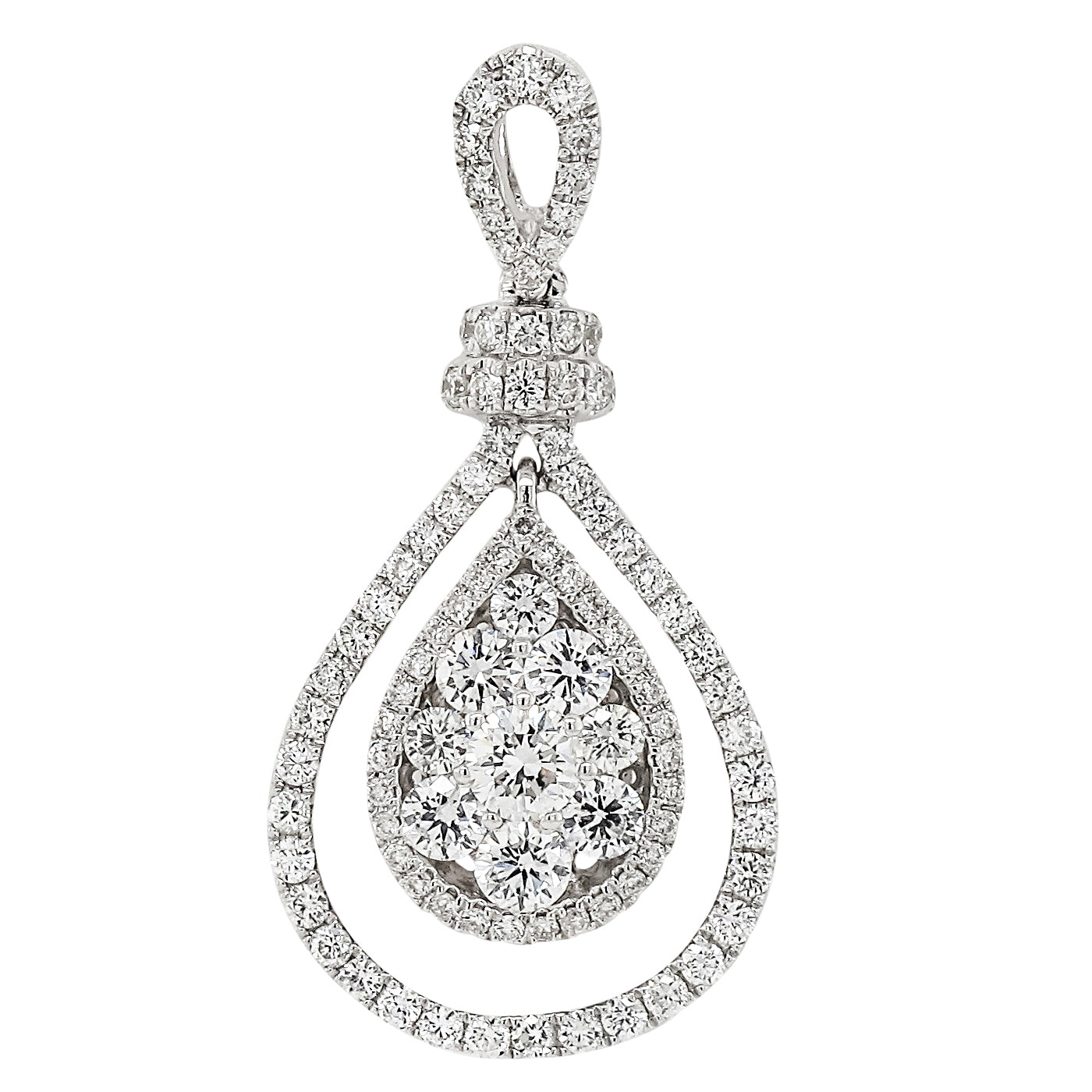 18k White Gold 1.04ct TDW White Diamond Pear Shaped Cluster Pendant Necklace