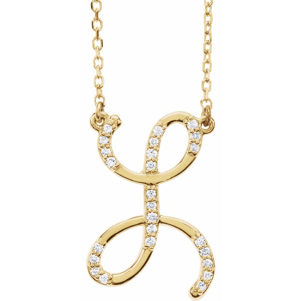 Unisex 14K Yellow Gold 1/10 CTW White Diamond Natural Diamond Initial Necklace Initial L Pendant Necklace