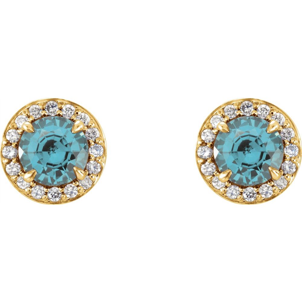 14k Yellow Gold 5 mm Natural Aquamarine & 1/8 CTW Natural Diamond Earrings