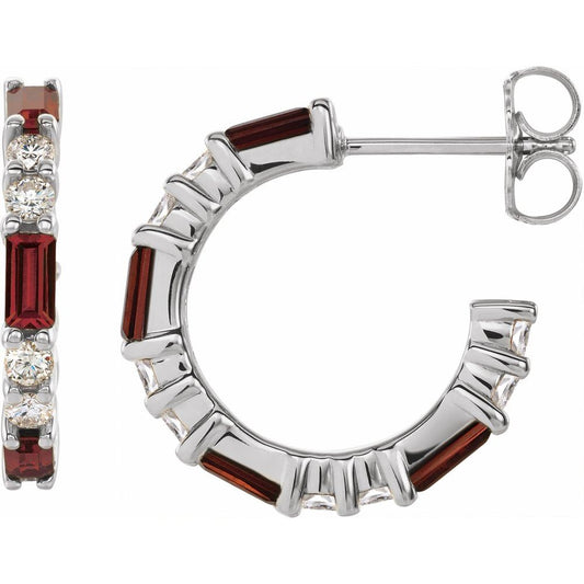 14k White Gold Natural Mozambique Garnet & 1/2 CTW Natural Diamond Earrings