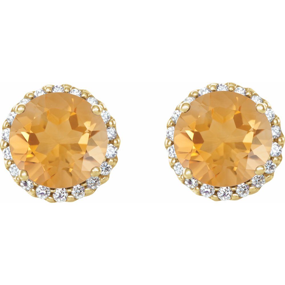 14k Yellow Gold 6 mm Natural Citrine & 1/8 CTW Natural Diamond Earrings