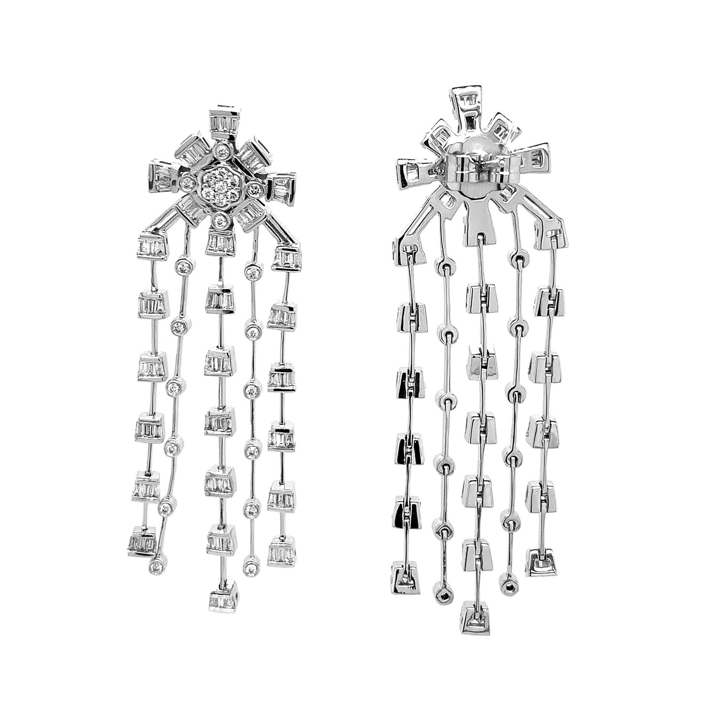 14k White Gold 2 1/2ct TDW White Diamond Starburst Drop Earrings