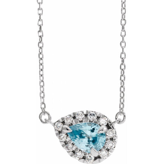 14k White Gold 8x5 mm Natural Sky Blue Topaz & 1/5 CTW Natural Diamond 16" Necklace