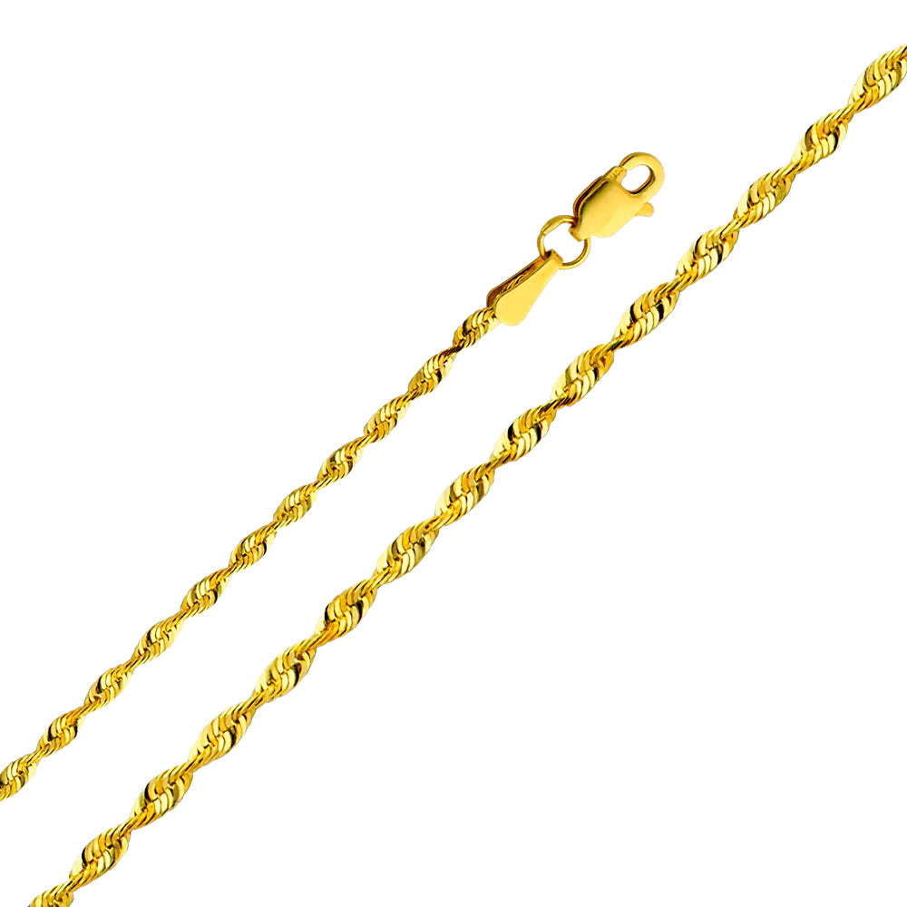 14k Tri-tone Gold Cross of Caravaca Pendant with 2mm Solid Rope Chain