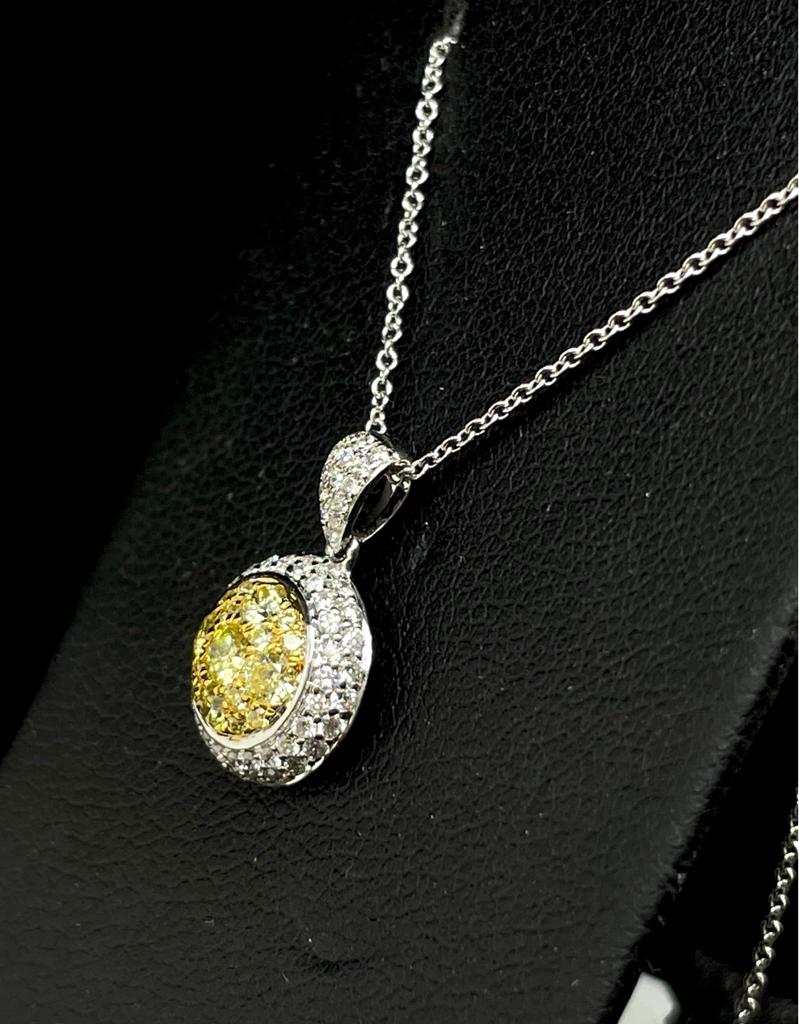 18k Two-tone Gold 1/2ct TDW White and Fancy Yellow Round Pendant Necklace